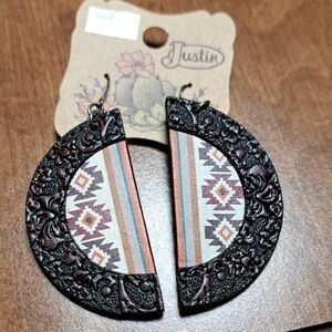 Justin Boots Aztec-Inlay Hoop Earrings in Brown & Rust